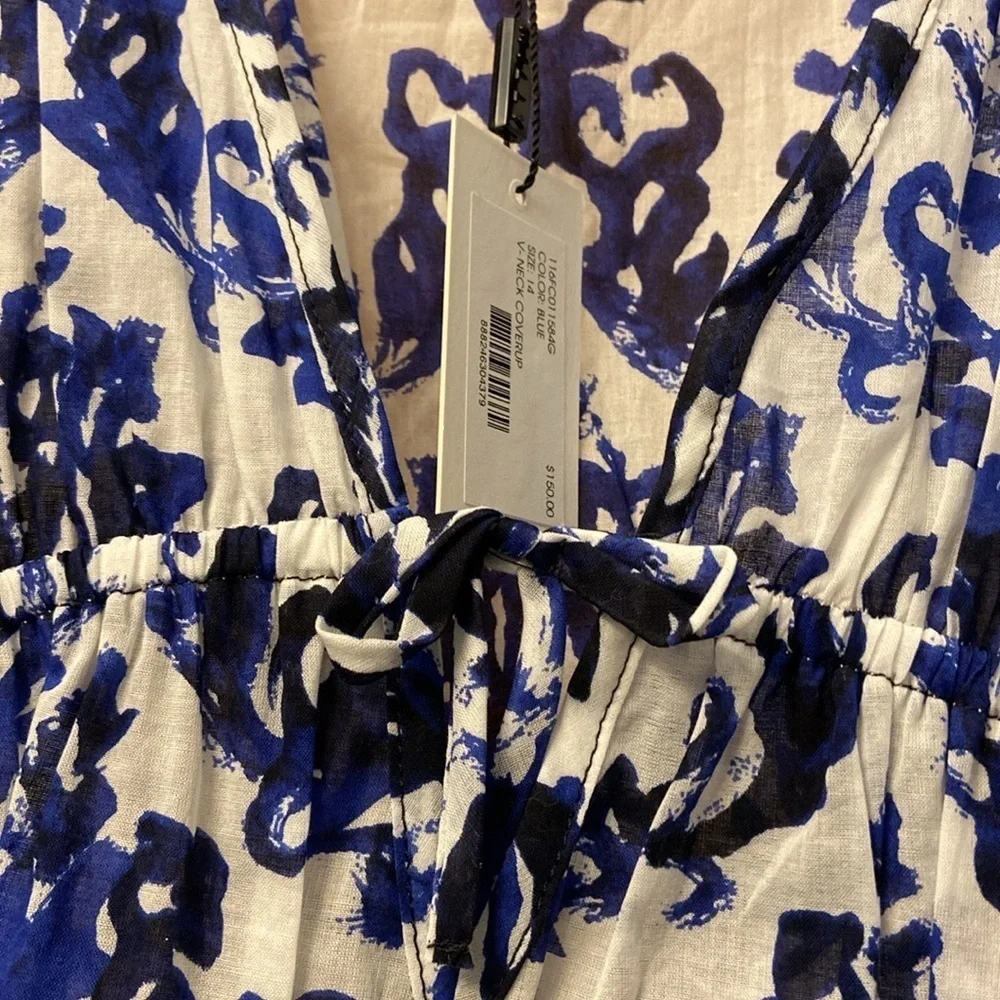 Milly Minis Girls V-Neck Coverup Blue/White Print Size 14 NWT
